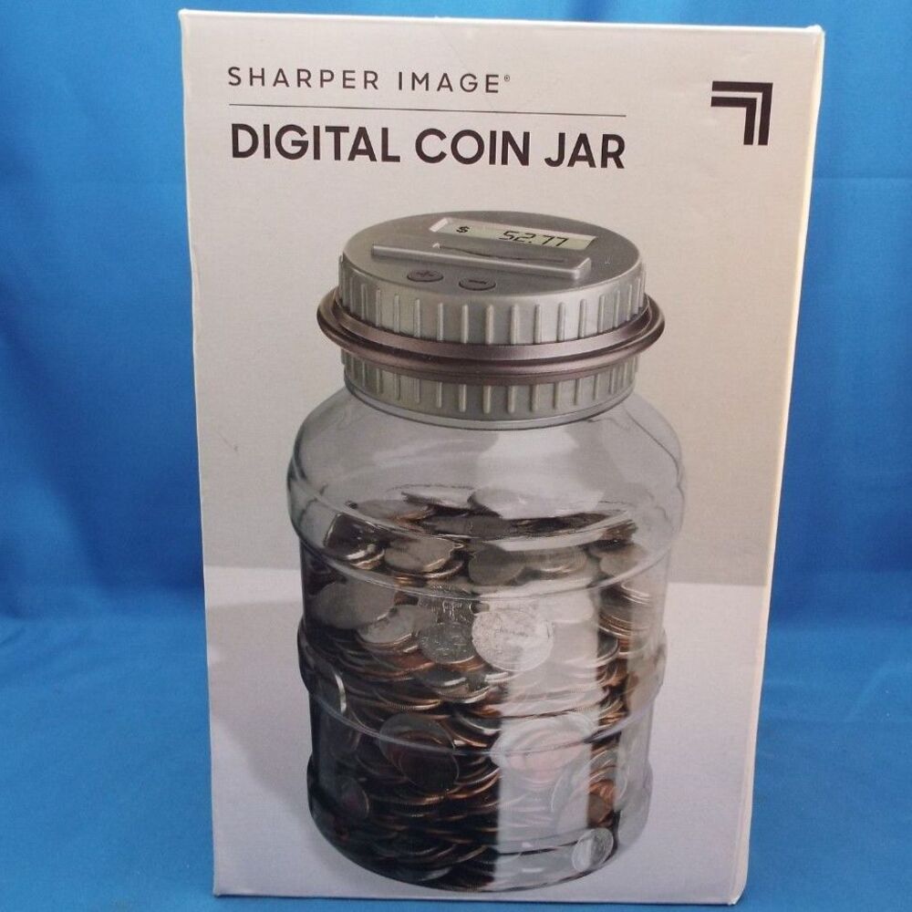 Sharper Image Digital Coin-Counting Money Jar W/LCD Screen Battery Operated NEW